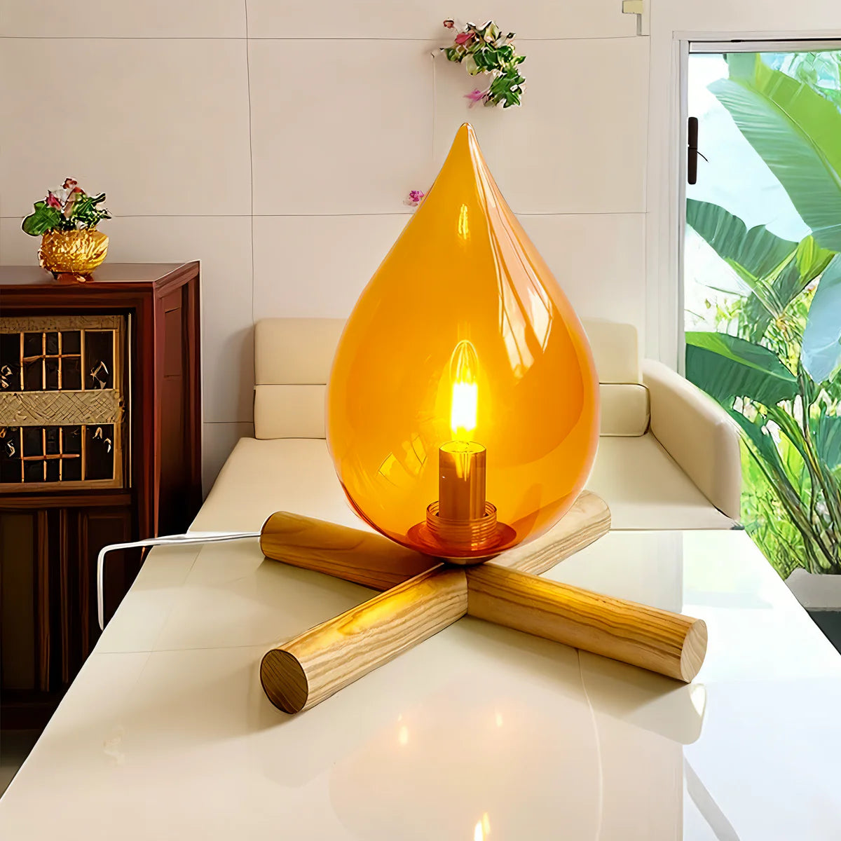 Sanna | Lampe de Table Flamme en Verre Goutte