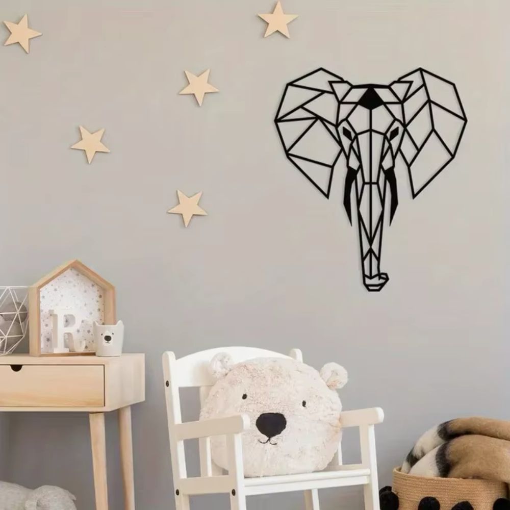 Décoration Murale Tête d’Éléphant Géométrique en Métal