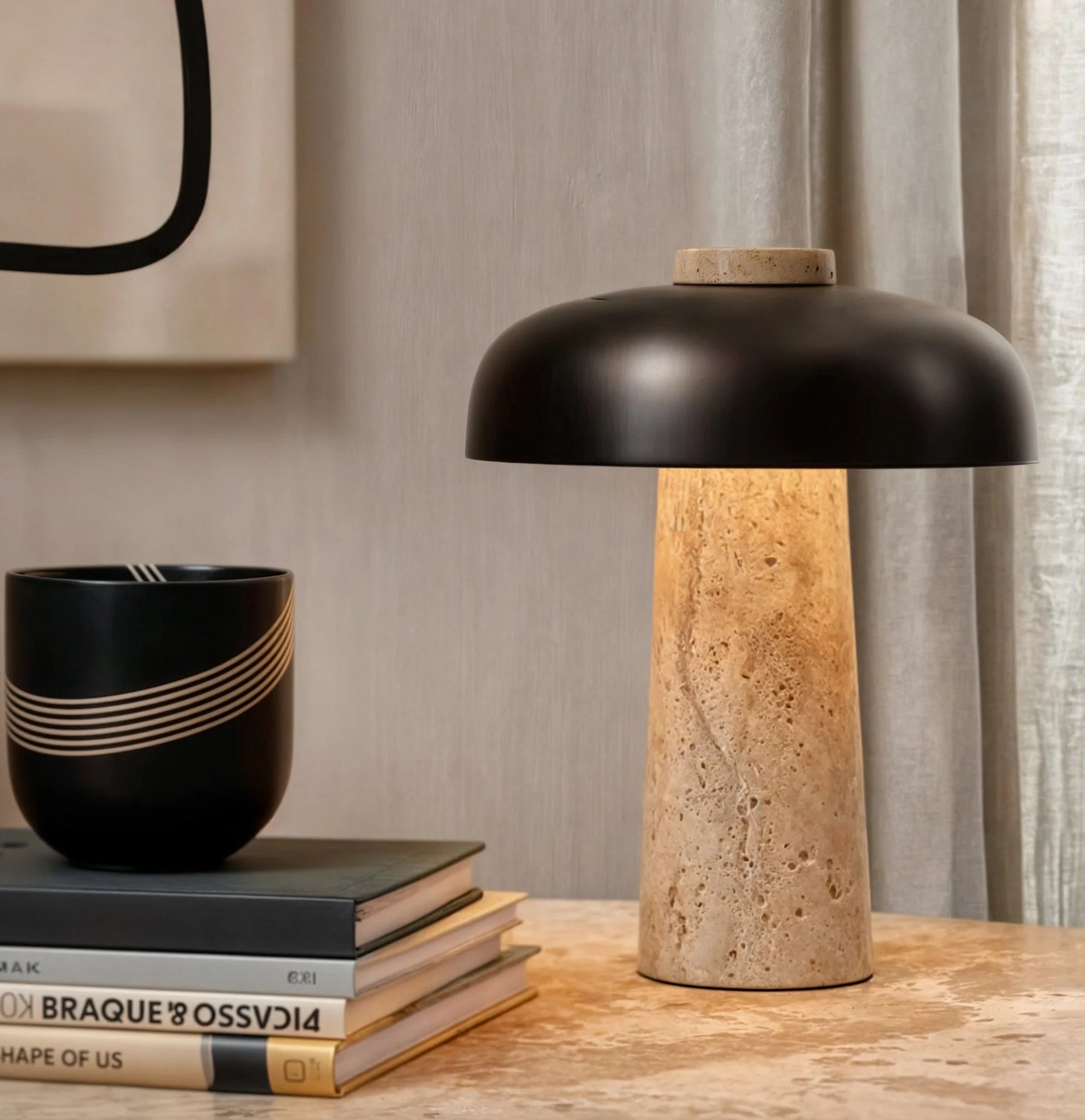 Alina | Lampe de Table en Travertin & Acier
