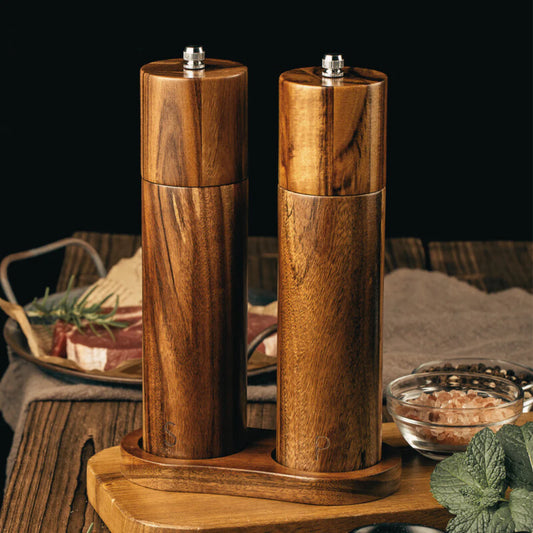 Inga | Duo de Moulins en Bois d’Acacia avec Socle Assorti