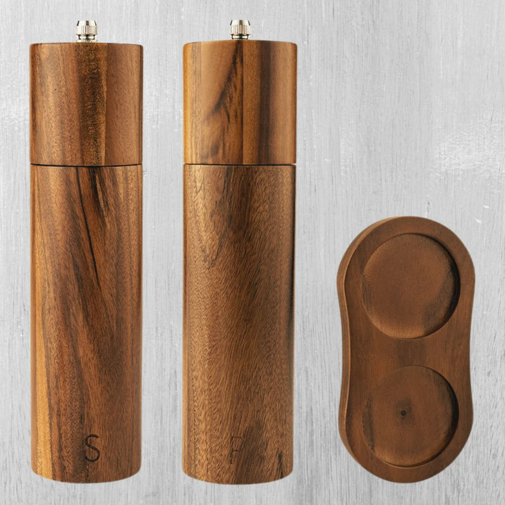 Inga | Duo de Moulins en Bois d’Acacia avec Socle Assorti