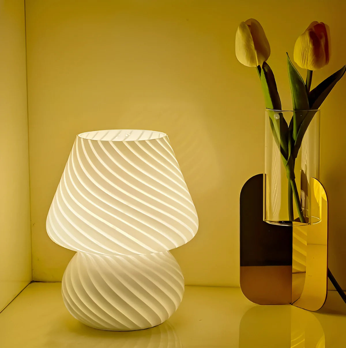 Ivalo | Lampe Champignon en Verre Strié