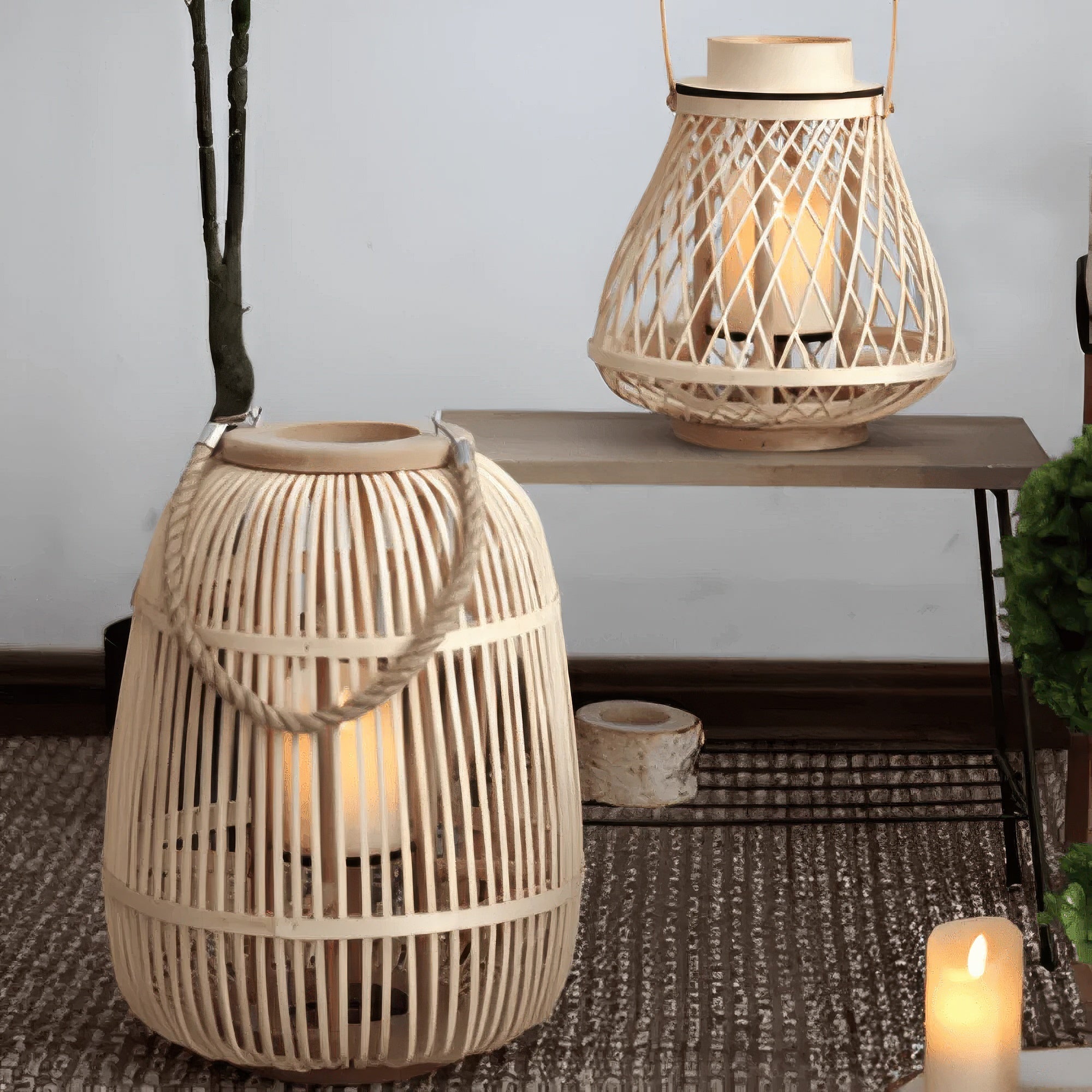 Tilde | Lanterne en rotin tressé avec bougie LED